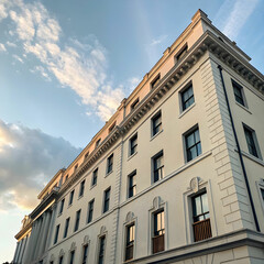 Obraz premium A stunning view of a building's facade against the sky.