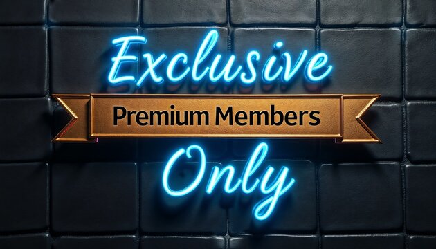 Stylish banner showcasing "Exclusive Premium Members Only" with glowing blue neon and an elegant ribbon on a textured dark background