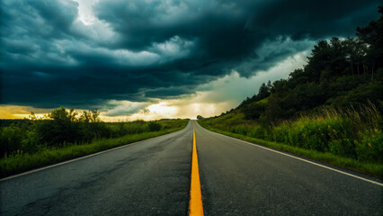 Empty Road Leading to Stormy Sky – Dramatic Landscape Photography