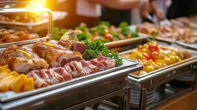 A beautifully arranged buffet feast in an upscale restaurant