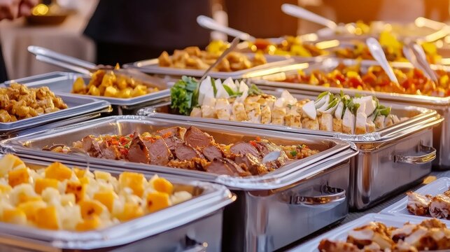 A beautifully arranged buffet feast in an upscale restaurant
