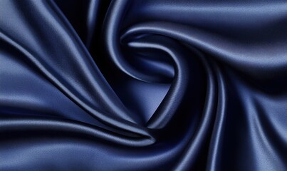 Fototapeta premium Swirled dark blue silk fabric background for luxury design