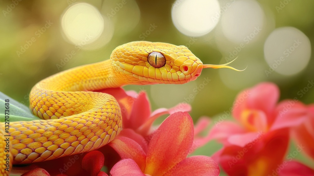 Poster a close-up view of a snake wrapped around a flower