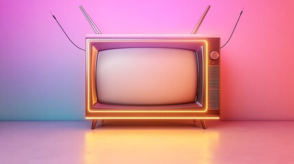 Retro TV, Neon Glow, Studio, Blank Screen