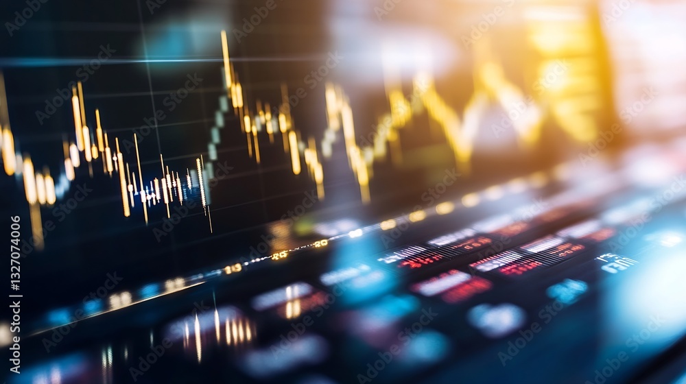 Poster Graph showing stock market trends with fluctuating charts and vibrant displays : Generative AI