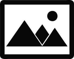 Simple mountain landscape icon with sun, minimalistic design, vector illustration