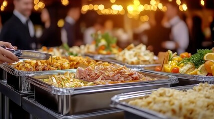 Fototapeta premium A joyful buffet where people serve themselves a variety of delicious dishes