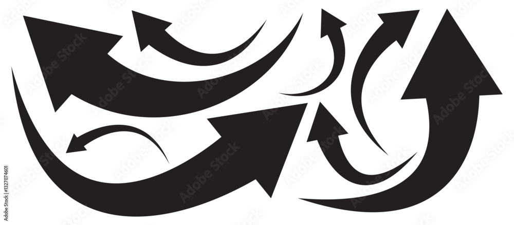 Poster curved arrow icon vector set. black arrows set. curved arrows. arrow sign. flat style icons. bold ar