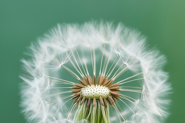 Elegant Dandelion Seeds and Structure with Soft Green Background. Ideal for Natural Beauty Product Packaging and Garden-Themed Designs