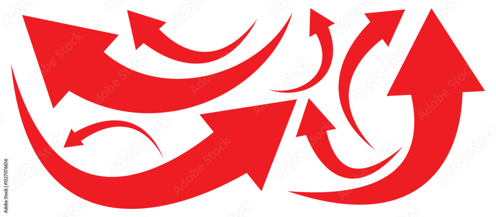 Poster curved arrows, hand drawn curved arrows. set long red curve arrow icon vector set. red curve arrow. 