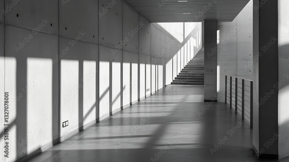 Fototapete modern architectural corridor with long shadows and clean concrete walls creating an artistic compos