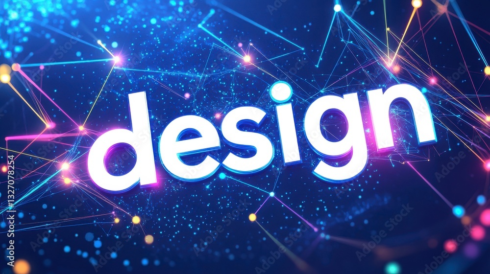 Aufkleber glowing colorful design word in abstract particle network