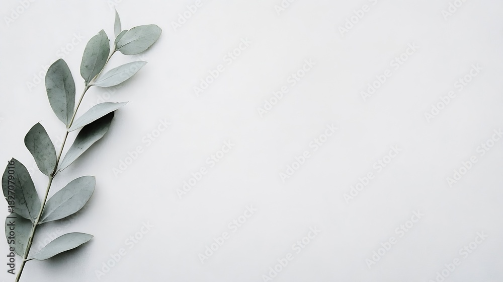 Aufkleber minimalistic still life featuring an elegant eucalyptus leaf against a clean white background : gene