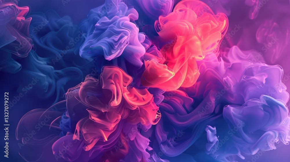 Poster abstract pink and blue smoke swirling in a fluid pattern. background image of swirling wave with gra