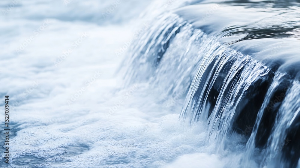 Poster Refreshing waterfall cascading over rocks creating foam and bubbles in tranquil water flow : Generative AI