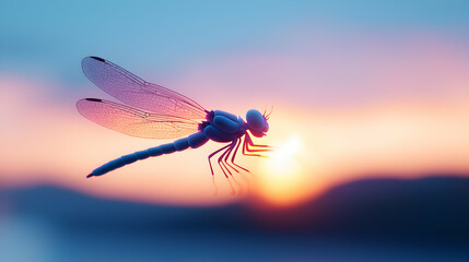 Pixel Art Dragonfly Silhouette at Sunset