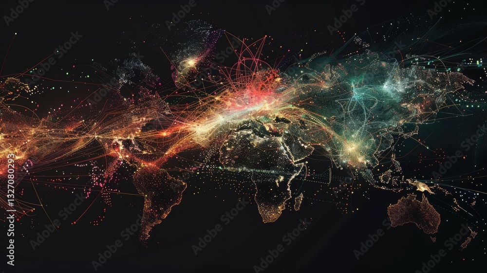 Poster this abstract visualization showcases a critical network across the globe, illustrating connections 