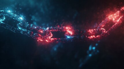 Glowing Red And Blue Particle Chain Abstract Digital Art