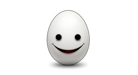 Smiling Egg Character with Cartoon Face on White Background