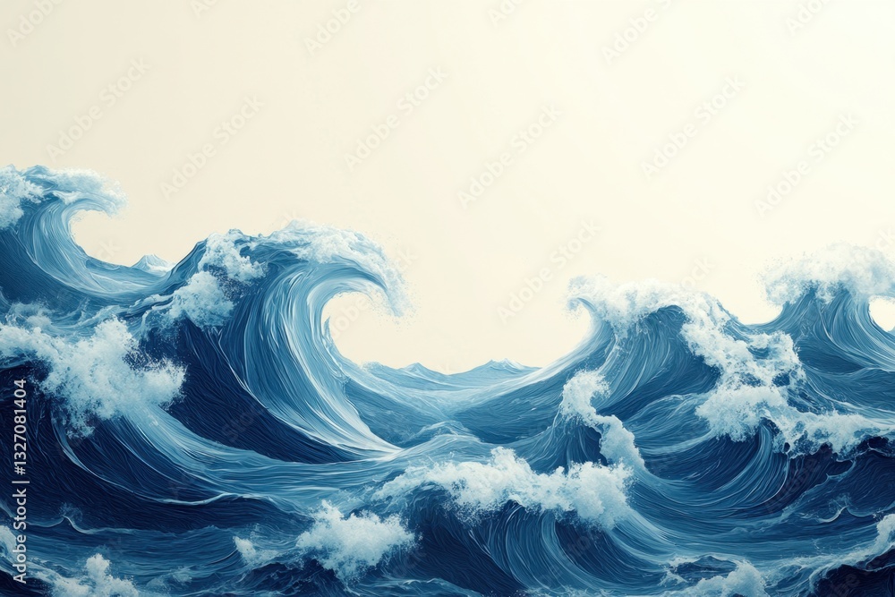 Aufkleber dynamic ocean waves with blue hues and white crests against a light background creating a sense of m