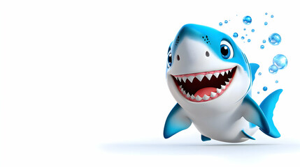 Fototapeta premium Playful Blue Cartoon Shark with Cheeky Grin on White Background