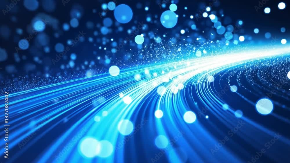 Poster vibrant blue abstract background with glowing lines and particles, creating motion and energy for te