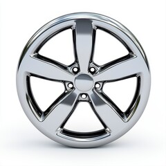 Obraz premium Striking silver wheel icon with minimal design isolated on a crisp white background highlighting motion and mechanical aesthetics