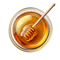 Honey in plate top view isolated on a transparent background