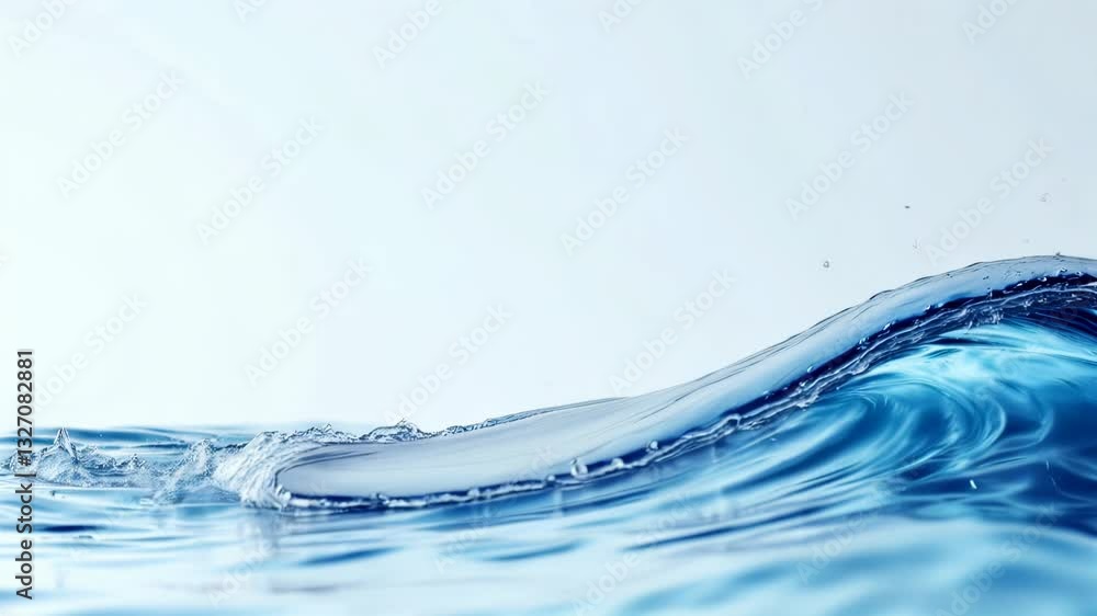 Poster serene ocean wave: a smooth, fluid animation of a single, rolling wave, perfect for backgrounds, web