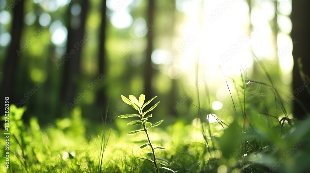 Poster vibrant green grass and sunlit leaves creating a fresh spring atmosphere in the forest : generative 