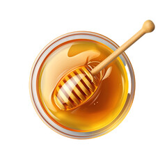 Honey in plate top view isolated on a transparent background
