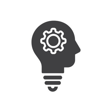 Human head bulb, lamp, logo, vector, idea, smart icon. 