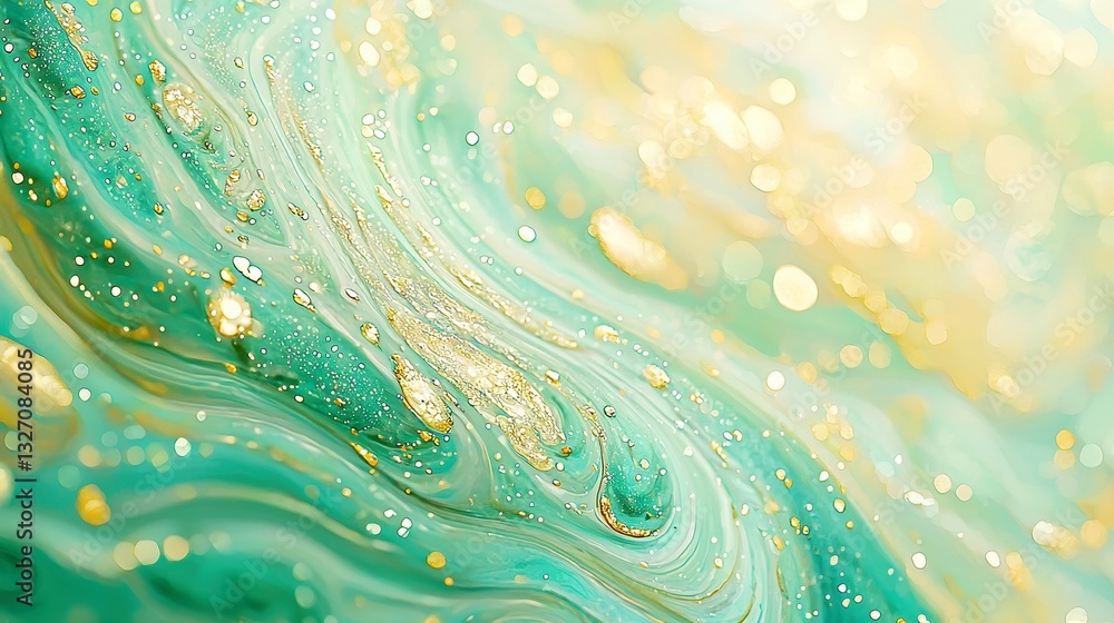 Poster abstract seafoam dreamscape, a mesmerizing blend of shimmering particles and gentle waves in soft bo