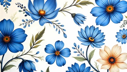 Obraz premium Elegant Blue Floral Fabric Pattern