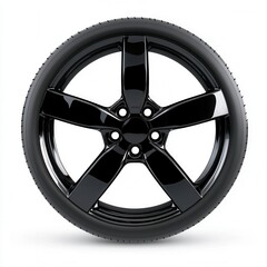 Obraz premium Detailed minimalistic black wheel icon on a bright white background symbolizing mobility and vehicle dynamics