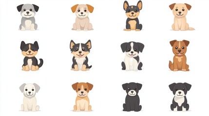 Obraz premium Adorable cartoon puppies in a grid pattern with various breeds and colors