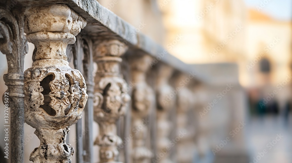 Poster intricate details of an old ornate railing showcasing classic architecture : generative ai
