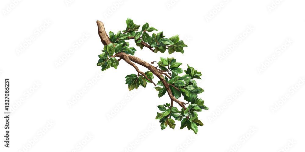 Poster tree branch with lush green leaves . nature and botanical art isolated on transparent background