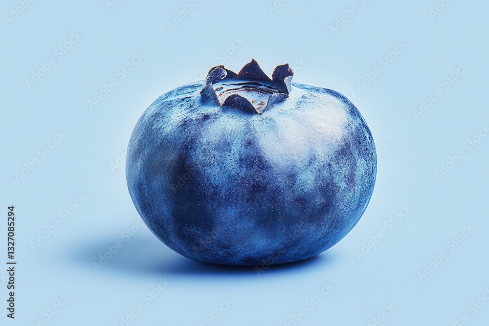 Poster single vibrant blueberry on a soft blue background capturing its texture and color in a studio setti