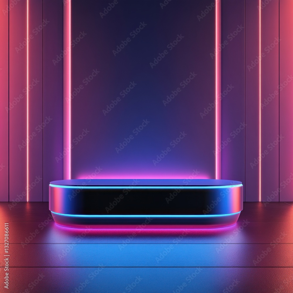 Poster neon platform glowing in the dark against a modern background abstract stage for product display vib
