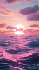 Obraz premium Pink Sunset Over Calm Ocean Waves