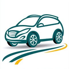 Naklejka premium Dynamic car outline icon depicting a vehicle on a road isolated on a bright white background for transportation themes