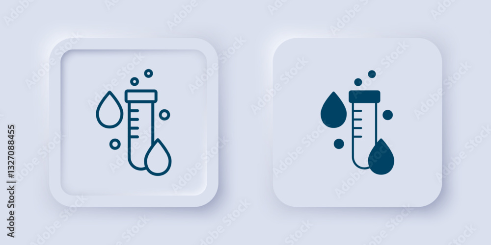 Poster filled and outline test tube with water drop icon isolated on grey background. square button. vector