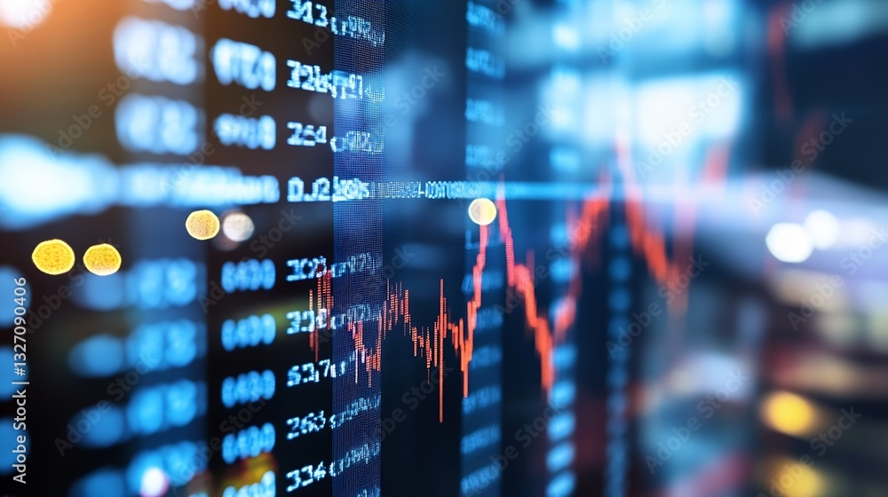 Poster dynamic stock market screen display showing financial data with rising trends : generative ai