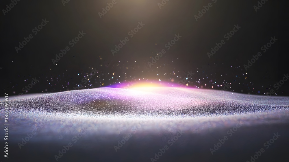 Poster abstract digital landscape with light and particle elements