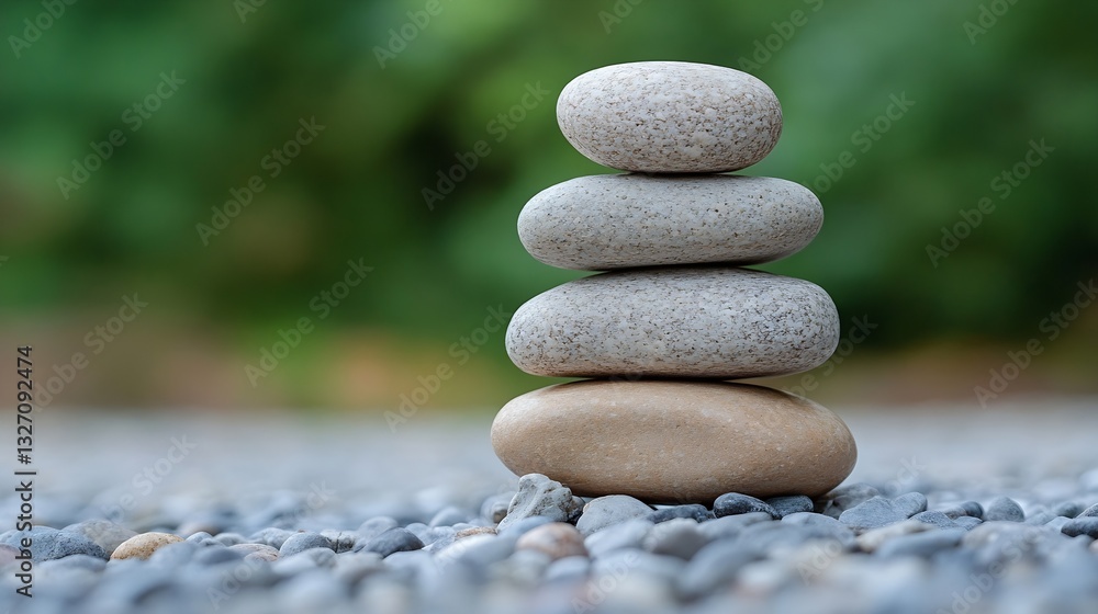 Fototapete Serene Stack of Smooth Pebbles on a Tranquil Background Encouraging Peace and Balance : Generative AI