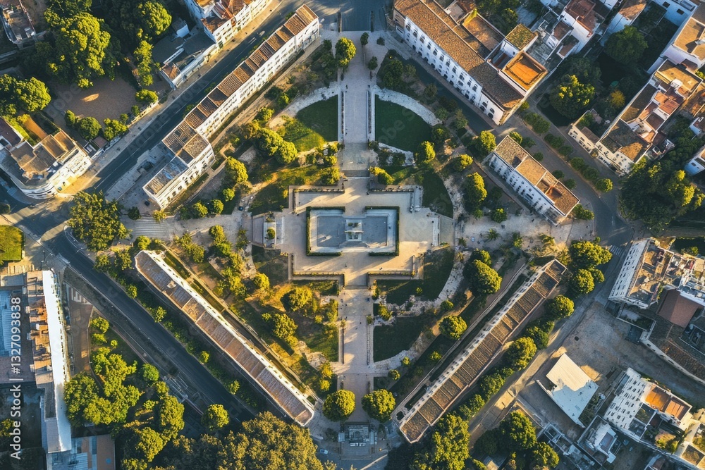 Poster Aerial view of urban area with numerous structures