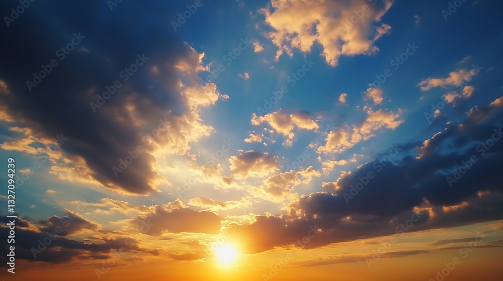 Poster stunning sunset over a colorful sky with dramatic clouds creating a mesmerizing evening atmosphere :