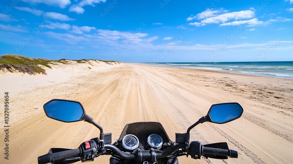 Poster Exploring a Scenic Beach Highway with a View of the Open Ocean from a Motorcycle Landscape : Generative AI