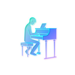 Person playing piano holographic 3D icon. neon symbol vector illustration isolated on white background. Generative AI